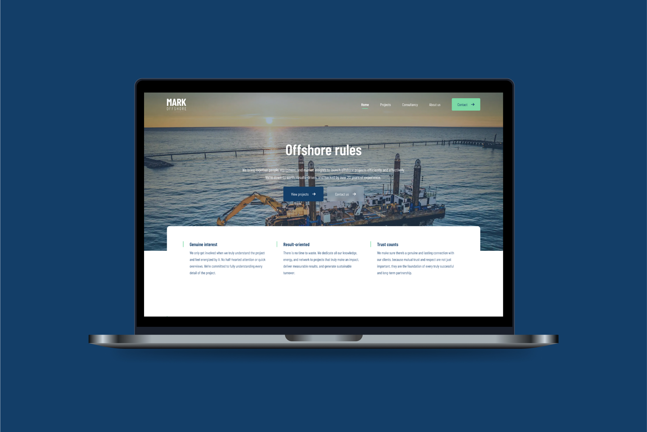 mockup website van Mark Offshore